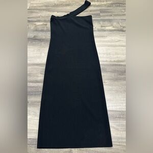Good American One Shoulder Midi Dress Black Rib Knit Bodycon